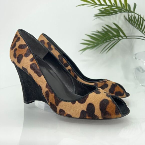 Stuart Weitzman Pumps Women's Size 8.5 M Brown Pony Hair Wedge Slip On Shoes - Picture 2 of 15